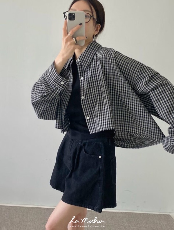 泡泡布細格紋襯衫外套